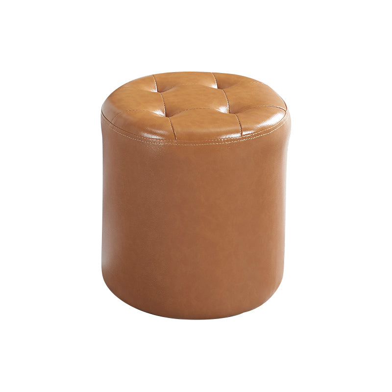 Modern Ottoman Water Resistant Tufted Leather Round Foot Stool Ottoman Light Brown 1 Piece Clearhalo 'furn' 'furn_ottomans_poufs' 'Furniture' 'Living Room Furniture' 'Ottomans & Poufs' 'ottomans_poufs' 5635998