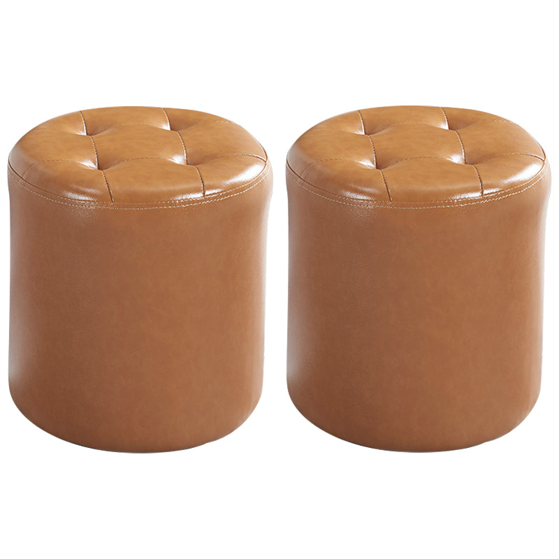 Modern Ottoman Water Resistant Tufted Leather Round Foot Stool Ottoman Light Brown 2 Piece Set Clearhalo 'furn' 'furn_ottomans_poufs' 'Furniture' 'Living Room Furniture' 'Ottomans & Poufs' 'ottomans_poufs' 5635999