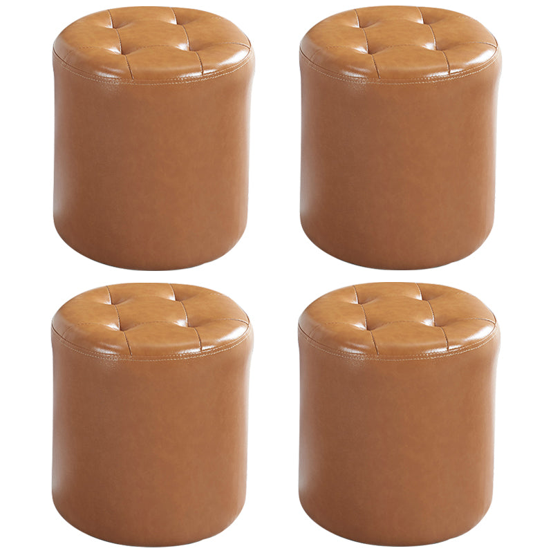 Modern Ottoman Water Resistant Tufted Leather Round Foot Stool Ottoman Light Brown 4 Piece Set Clearhalo 'furn' 'furn_ottomans_poufs' 'Furniture' 'Living Room Furniture' 'Ottomans & Poufs' 'ottomans_poufs' 5636002