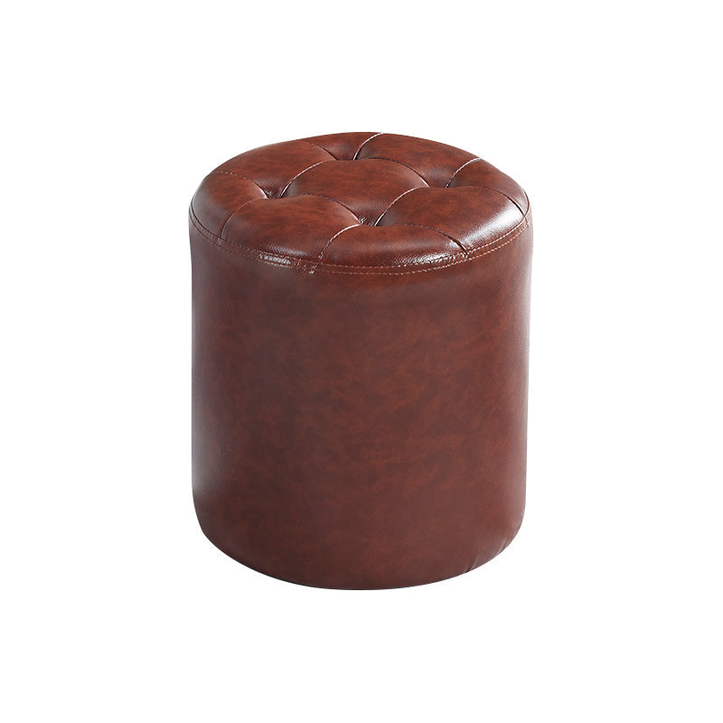 Modern Ottoman Water Resistant Tufted Leather Round Foot Stool Ottoman Red Brown 1 Piece Clearhalo 'furn' 'furn_ottomans_poufs' 'Furniture' 'Living Room Furniture' 'Ottomans & Poufs' 'ottomans_poufs' 5636003