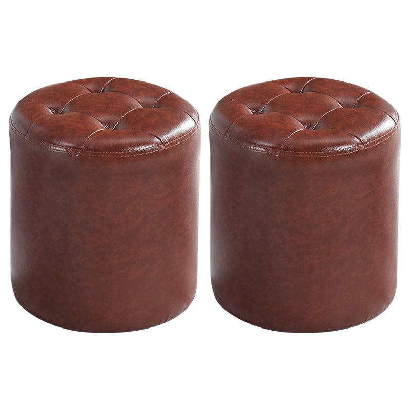Modern Ottoman Water Resistant Tufted Leather Round Foot Stool Ottoman Red Brown 2 Piece Set Clearhalo 'furn' 'furn_ottomans_poufs' 'Furniture' 'Living Room Furniture' 'Ottomans & Poufs' 'ottomans_poufs' 5636005