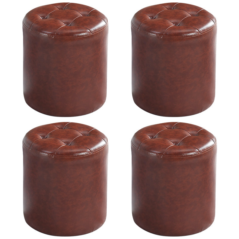 Modern Ottoman Water Resistant Tufted Leather Round Foot Stool Ottoman Red Brown 4 Piece Set Clearhalo 'furn' 'furn_ottomans_poufs' 'Furniture' 'Living Room Furniture' 'Ottomans & Poufs' 'ottomans_poufs' 5636007
