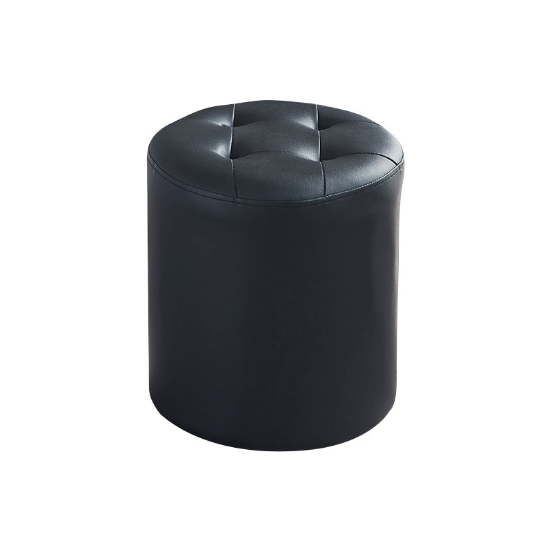 Modern Ottoman Water Resistant Tufted Leather Round Foot Stool Ottoman Black 1 Piece Clearhalo 'furn' 'furn_ottomans_poufs' 'Furniture' 'Living Room Furniture' 'Ottomans & Poufs' 'ottomans_poufs' 5636010