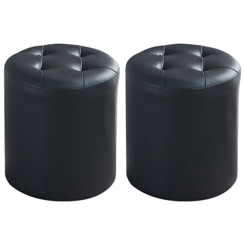 Modern Ottoman Water Resistant Tufted Leather Round Foot Stool Ottoman Black 2 Piece Set Clearhalo 'furn' 'furn_ottomans_poufs' 'Furniture' 'Living Room Furniture' 'Ottomans & Poufs' 'ottomans_poufs' 5636012