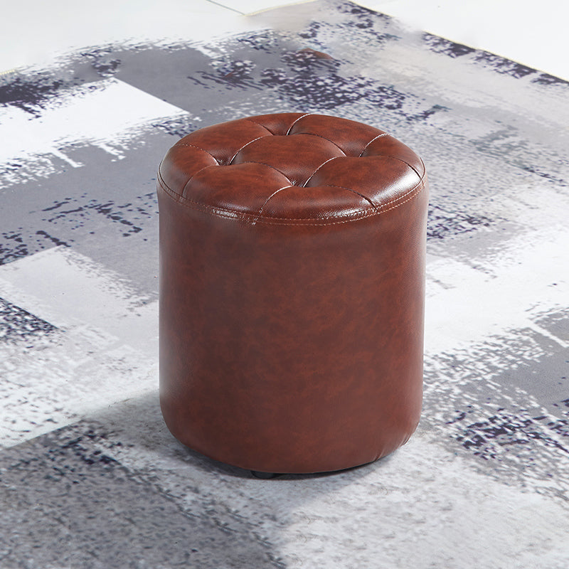 Modern Ottoman Water Resistant Tufted Leather Round Foot Stool Ottoman Clearhalo 'furn' 'furn_ottomans_poufs' 'Furniture' 'Living Room Furniture' 'Ottomans & Poufs' 'ottomans_poufs' 5636013