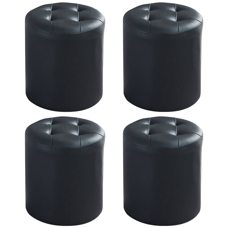 Modern Ottoman Water Resistant Tufted Leather Round Foot Stool Ottoman Black 4 Piece Set Clearhalo 'furn' 'furn_ottomans_poufs' 'Furniture' 'Living Room Furniture' 'Ottomans & Poufs' 'ottomans_poufs' 5636014