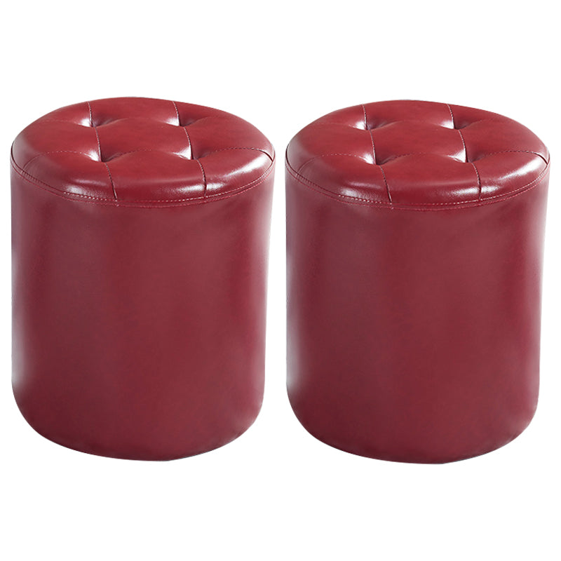 Modern Ottoman Water Resistant Tufted Leather Round Foot Stool Ottoman Red 2 Piece Set Clearhalo 'furn' 'furn_ottomans_poufs' 'Furniture' 'Living Room Furniture' 'Ottomans & Poufs' 'ottomans_poufs' 5636016