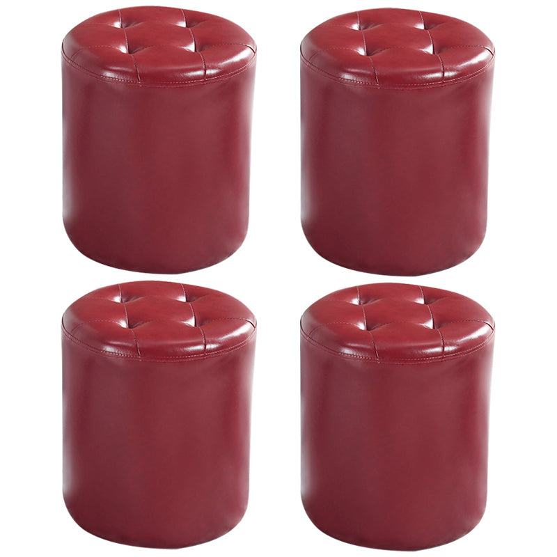Modern Ottoman Water Resistant Tufted Leather Round Foot Stool Ottoman Red 4 Piece Set Clearhalo 'furn' 'furn_ottomans_poufs' 'Furniture' 'Living Room Furniture' 'Ottomans & Poufs' 'ottomans_poufs' 5636017