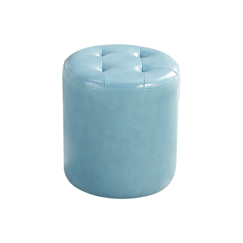 Modern Ottoman Water Resistant Tufted Leather Round Foot Stool Ottoman Light Blue 1 Piece Clearhalo 'furn' 'furn_ottomans_poufs' 'Furniture' 'Living Room Furniture' 'Ottomans & Poufs' 'ottomans_poufs' 5636018