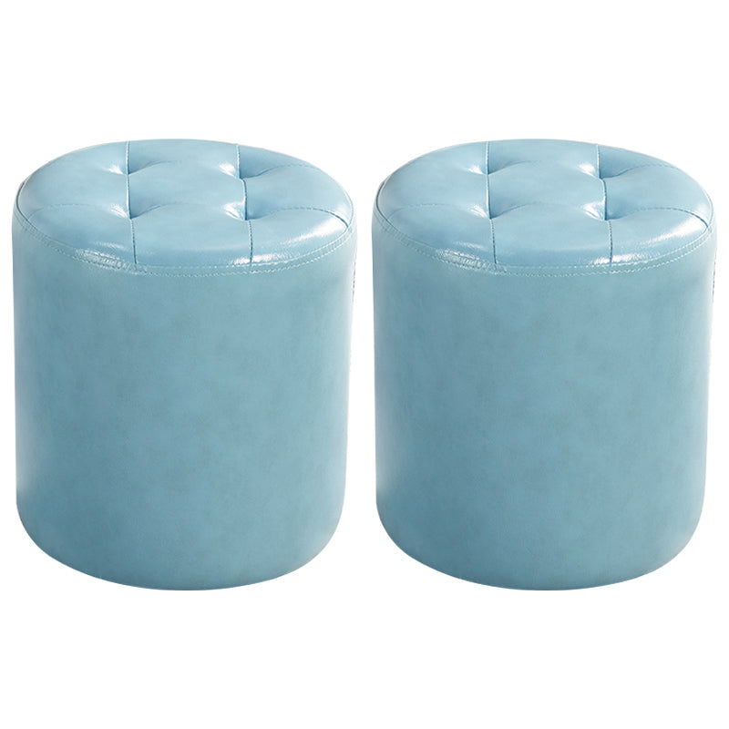 Modern Ottoman Water Resistant Tufted Leather Round Foot Stool Ottoman Light Blue 2 Piece Set Clearhalo 'furn' 'furn_ottomans_poufs' 'Furniture' 'Living Room Furniture' 'Ottomans & Poufs' 'ottomans_poufs' 5636019