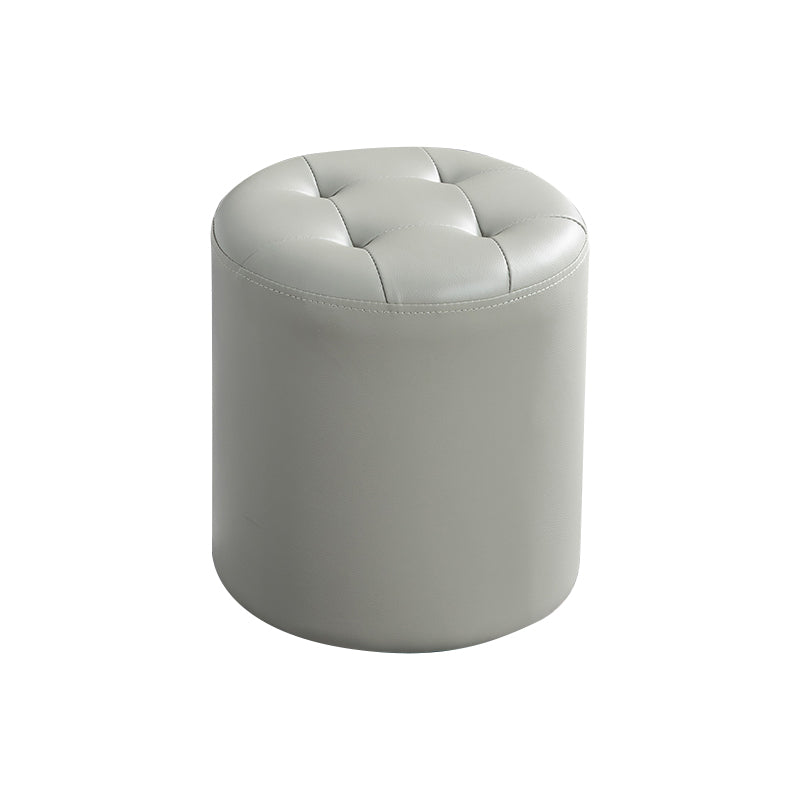 Modern Ottoman Water Resistant Tufted Leather Round Foot Stool Ottoman Grey 1 Piece Clearhalo 'furn' 'furn_ottomans_poufs' 'Furniture' 'Living Room Furniture' 'Ottomans & Poufs' 'ottomans_poufs' 5636021