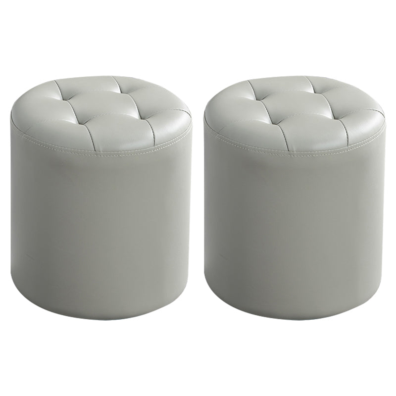 Modern Ottoman Water Resistant Tufted Leather Round Foot Stool Ottoman Grey 2 Piece Set Clearhalo 'furn' 'furn_ottomans_poufs' 'Furniture' 'Living Room Furniture' 'Ottomans & Poufs' 'ottomans_poufs' 5636022