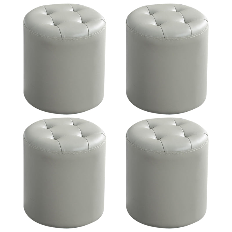 Modern Ottoman Water Resistant Tufted Leather Round Foot Stool Ottoman Grey 4 Piece Set Clearhalo 'furn' 'furn_ottomans_poufs' 'Furniture' 'Living Room Furniture' 'Ottomans & Poufs' 'ottomans_poufs' 5636023