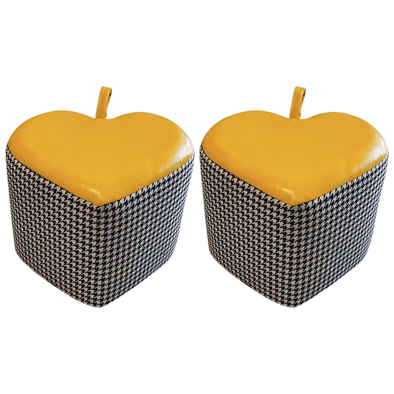 Ottoman Faux Leather Modern Specialty Water Resistant Houndstooth Pattern Ottoman 12"L x 12"W x 11"H Yellow 2 Piece Set Clearhalo 'furn' 'furn_ottomans_poufs' 'Furniture' 'Living Room Furniture' 'Ottomans & Poufs' 'ottomans_poufs' 5636029