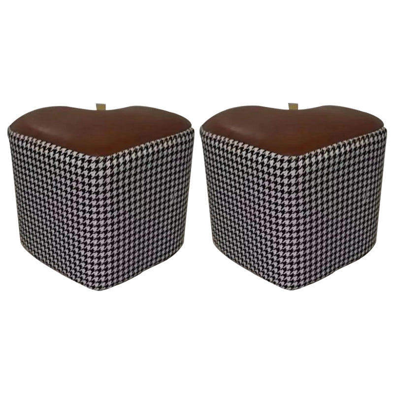 Ottoman Faux Leather Modern Specialty Water Resistant Houndstooth Pattern Ottoman 12"L x 12"W x 11"H Brown 2 Piece Set Clearhalo 'furn' 'furn_ottomans_poufs' 'Furniture' 'Living Room Furniture' 'Ottomans & Poufs' 'ottomans_poufs' 5636040