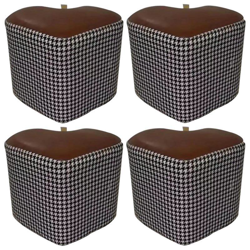 Ottoman Faux Leather Modern Specialty Water Resistant Houndstooth Pattern Ottoman 12"L x 12"W x 11"H Brown 4 Piece Set Clearhalo 'furn' 'furn_ottomans_poufs' 'Furniture' 'Living Room Furniture' 'Ottomans & Poufs' 'ottomans_poufs' 5636043