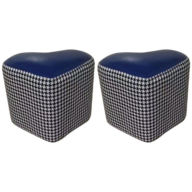 Ottoman Faux Leather Modern Specialty Water Resistant Houndstooth Pattern Ottoman 12"L x 12"W x 11"H Blue 2 Piece Set Clearhalo 'furn' 'furn_ottomans_poufs' 'Furniture' 'Living Room Furniture' 'Ottomans & Poufs' 'ottomans_poufs' 5636052