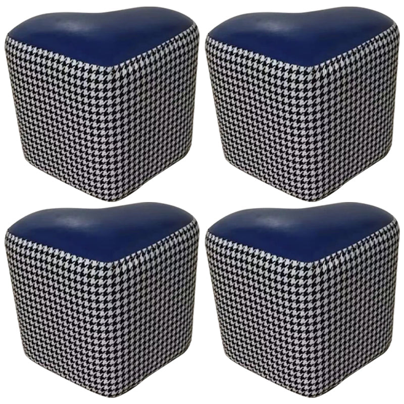Ottoman Faux Leather Modern Specialty Water Resistant Houndstooth Pattern Ottoman 12"L x 12"W x 11"H Blue 4 Piece Set Clearhalo 'furn' 'furn_ottomans_poufs' 'Furniture' 'Living Room Furniture' 'Ottomans & Poufs' 'ottomans_poufs' 5636055