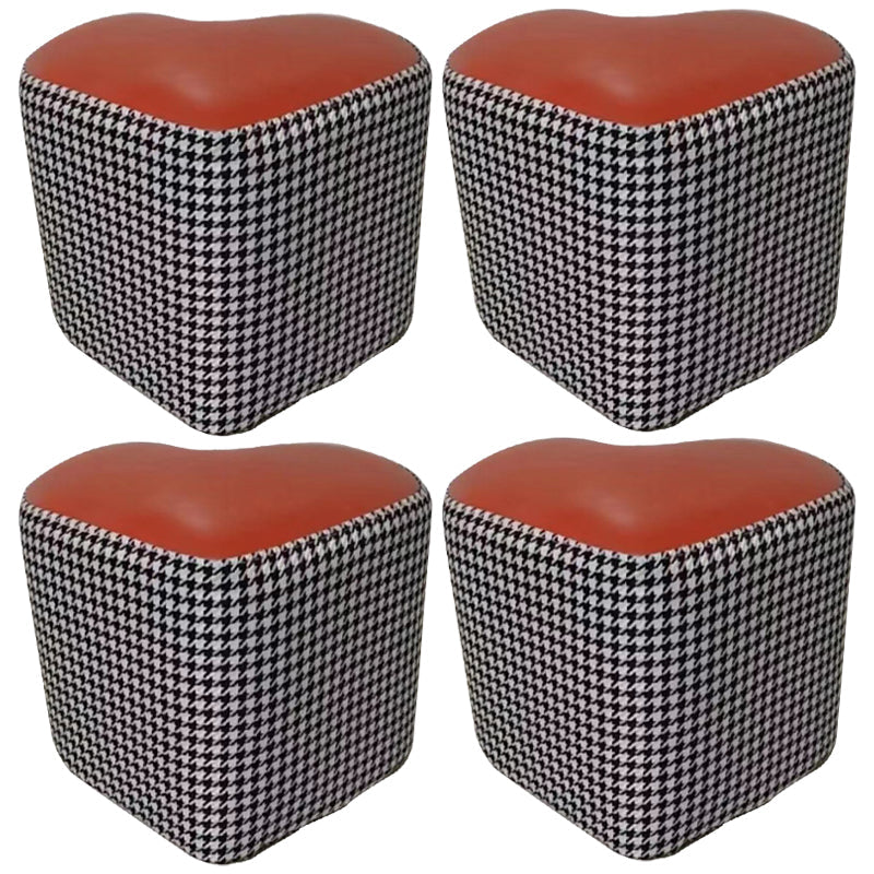Ottoman Faux Leather Modern Specialty Water Resistant Houndstooth Pattern Ottoman 12"L x 12"W x 11"H Orange Red 4 Piece Set Clearhalo 'furn' 'furn_ottomans_poufs' 'Furniture' 'Living Room Furniture' 'Ottomans & Poufs' 'ottomans_poufs' 5636061