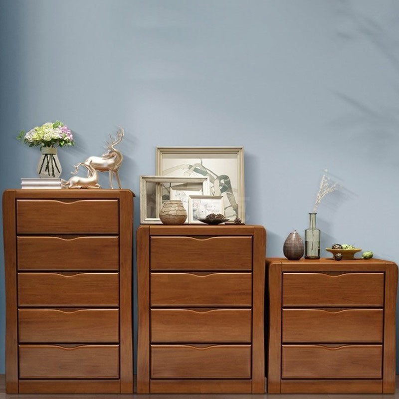 Chéchante de linge de bois vertical en bois de caoutchouc coffre de rangement de style traditionnel avec tiroirs 3/4/5