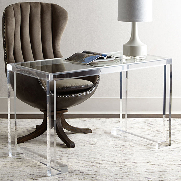 Modern Rectangular Bedroom Desk Glass Top Office Desk Home Writing Desk 39"L x 24"W x 30"H Clearhalo 'furn' 'furn_office_desk' 'Furniture' 'Office Desks' 'Office Furniture' 'office_desk' 5636207