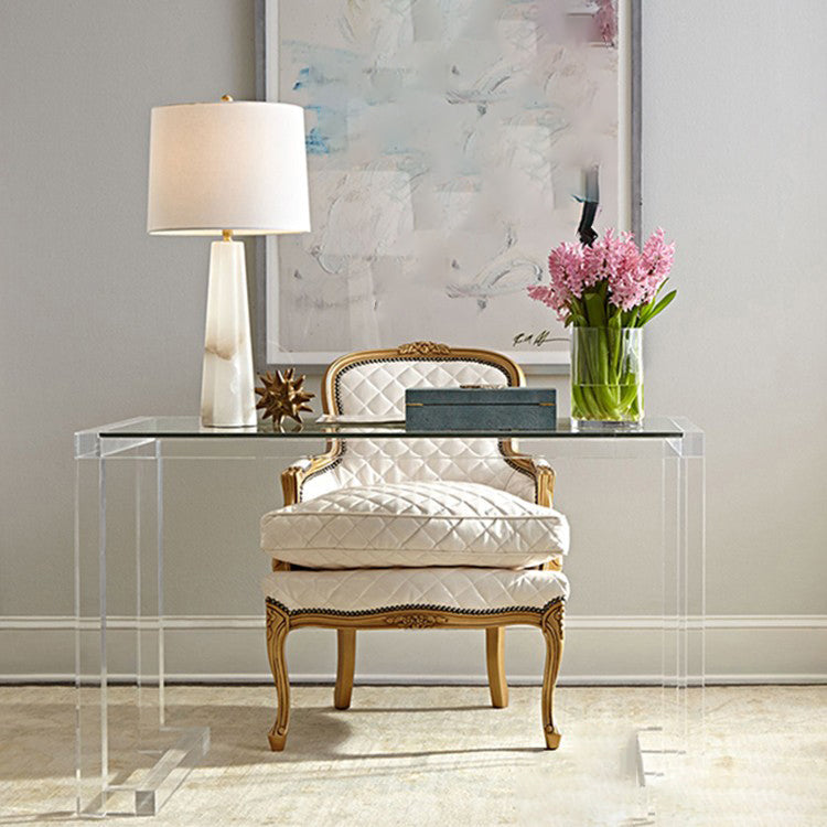 Modern Rectangular Bedroom Desk Glass Top Office Desk Home Writing Desk 47"L x 24"W x 30"H Clearhalo 'furn' 'furn_office_desk' 'Furniture' 'Office Desks' 'Office Furniture' 'office_desk' 5636208