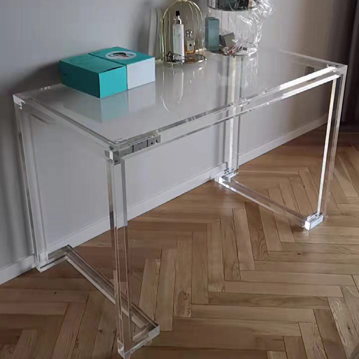 Modern Rectangular Bedroom Desk Glass Top Office Desk Home Writing Desk Clearhalo 'furn' 'furn_office_desk' 'Furniture' 'Office Desks' 'Office Furniture' 'office_desk' 5636213