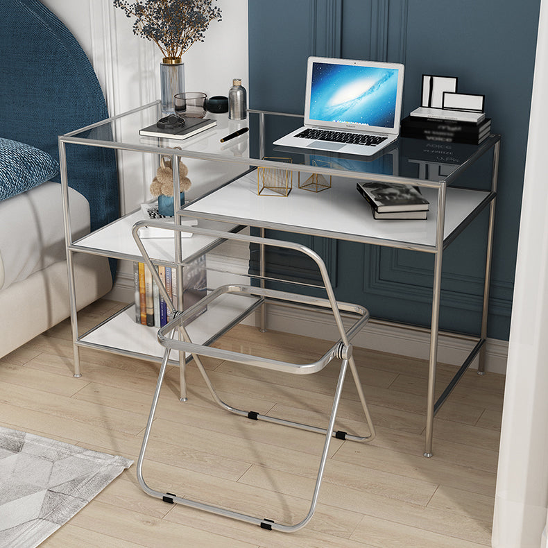 Glass Rectangular Writing Desk Contemporary Style Office Desk with Storage Shelves Clearhalo 'furn' 'furn_office_desk' 'Furniture' 'Office Desks' 'Office Furniture' 'office_desk' 5636261