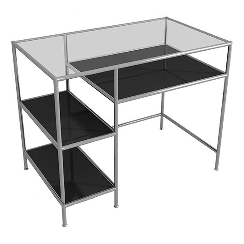 Glass Rectangular Writing Desk Contemporary Style Office Desk with Storage Shelves 39"L x 24"W x 31"H Black Clear Clearhalo 'furn' 'furn_office_desk' 'Furniture' 'Office Desks' 'Office Furniture' 'office_desk' 5636262