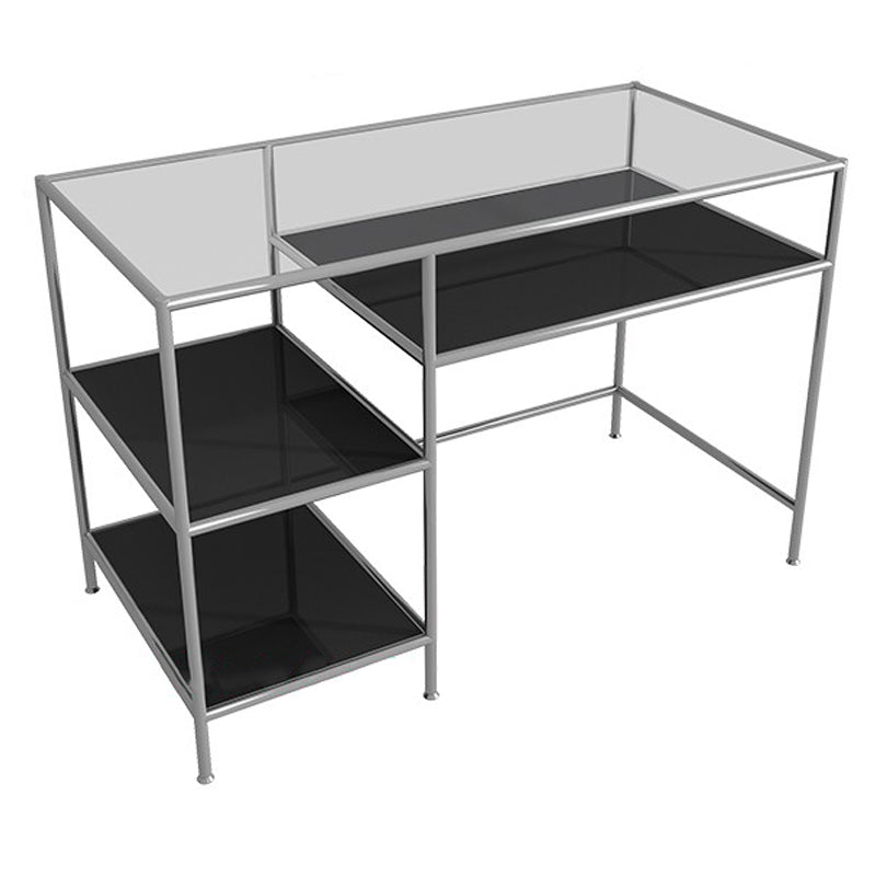 Glass Rectangular Writing Desk Contemporary Style Office Desk with Storage Shelves 47"L x 24"W x 31"H Black Clear Clearhalo 'furn' 'furn_office_desk' 'Furniture' 'Office Desks' 'Office Furniture' 'office_desk' 5636263