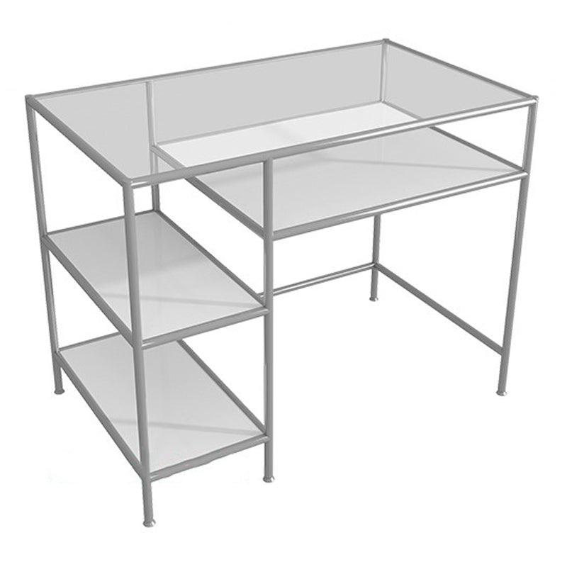 Glass Rectangular Writing Desk Contemporary Style Office Desk with Storage Shelves 39"L x 24"W x 31"H White-Clear Clearhalo 'furn' 'furn_office_desk' 'Furniture' 'Office Desks' 'Office Furniture' 'office_desk' 5636265