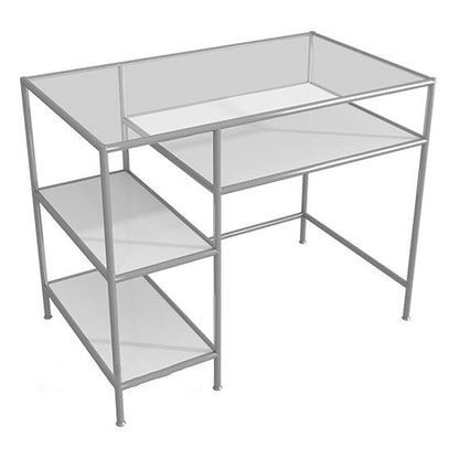 Glass Rectangular Writing Desk Contemporary Style Office Desk with Storage Shelves 39"L x 24"W x 31"H White-Clear Clearhalo 'furn' 'furn_office_desk' 'Furniture' 'Office Desks' 'Office Furniture' 'office_desk' 5636265