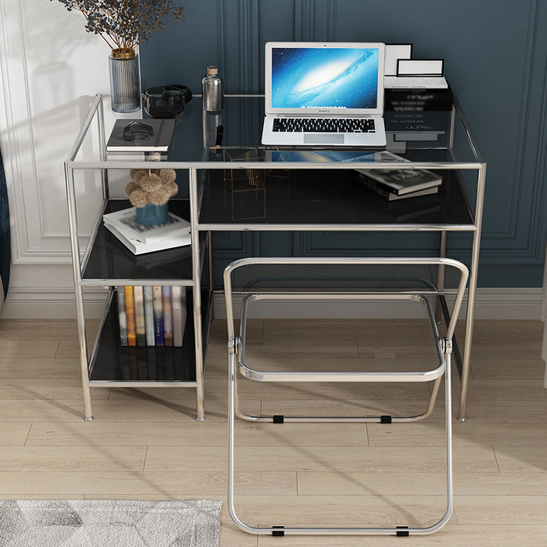 Glass Rectangular Writing Desk Contemporary Style Office Desk with Storage Shelves Clearhalo 'furn' 'furn_office_desk' 'Furniture' 'Office Desks' 'Office Furniture' 'office_desk' 5636266