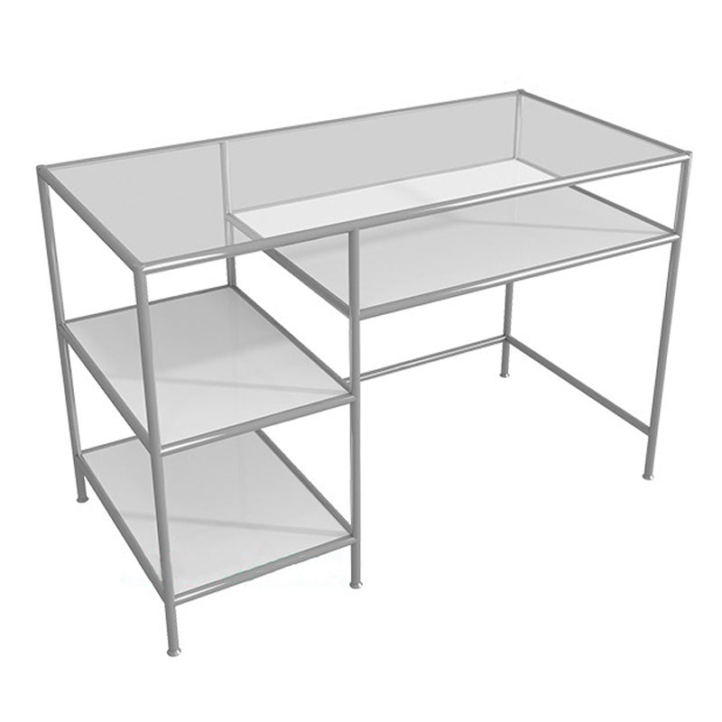 Glass Rectangular Writing Desk Contemporary Style Office Desk with Storage Shelves 47"L x 24"W x 31"H White-Clear Clearhalo 'furn' 'furn_office_desk' 'Furniture' 'Office Desks' 'Office Furniture' 'office_desk' 5636267