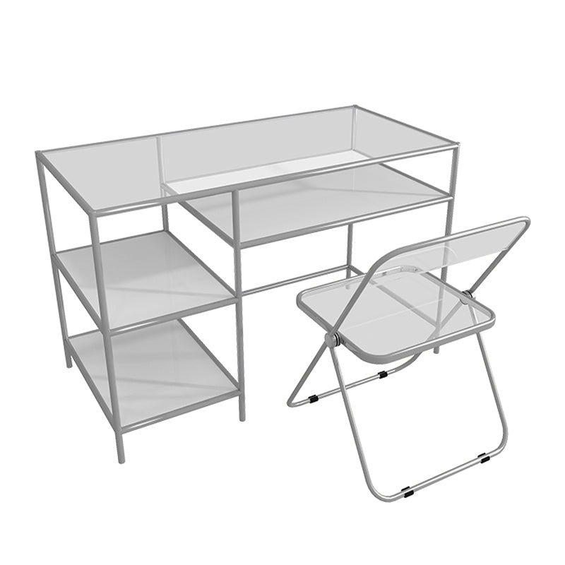 Glass Rectangular Writing Desk Contemporary Style Office Desk with Storage Shelves Clearhalo 'furn' 'furn_office_desk' 'Furniture' 'Office Desks' 'Office Furniture' 'office_desk' 5636269