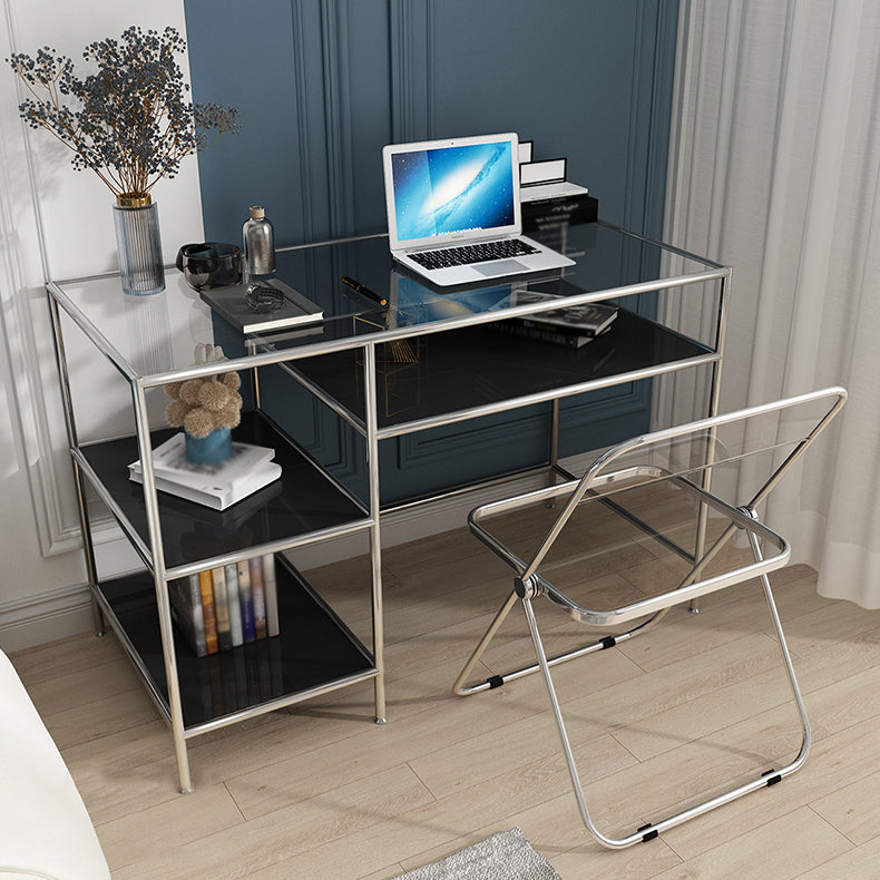 Glass Rectangular Writing Desk Contemporary Style Office Desk with Storage Shelves Clearhalo 'furn' 'furn_office_desk' 'Furniture' 'Office Desks' 'Office Furniture' 'office_desk' 5636276