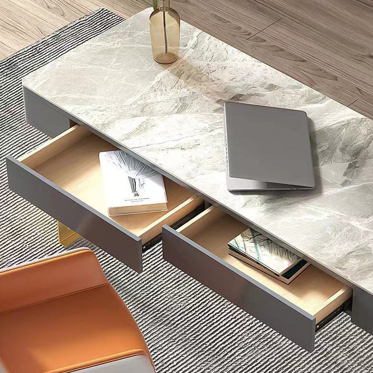 Glamstil 2-Schüchter-Büroschreibtisch Sintered Stone Top Desk mit Edelstahlbeinen