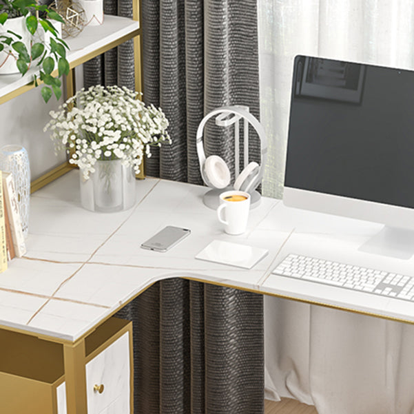 Scrivania in pietra sinterita glam camera da letto a forma di a forma di scrittura bianca con gamba in acciaio dorato