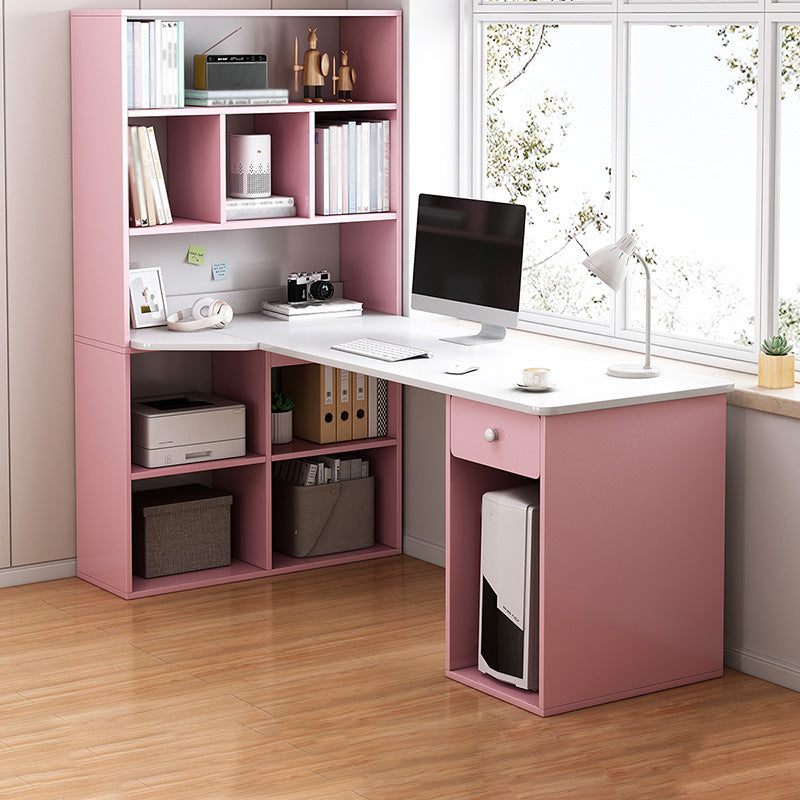 Modern Corner Writing Desk Manufactured Wood Desk With Bookshelf,47.2"L x 23.6"W Pink-White Clearhalo 'furn' 'furn_office_desk' 'Furniture' 'Office Desks' 'Office Furniture' 'office_desk' 5636481