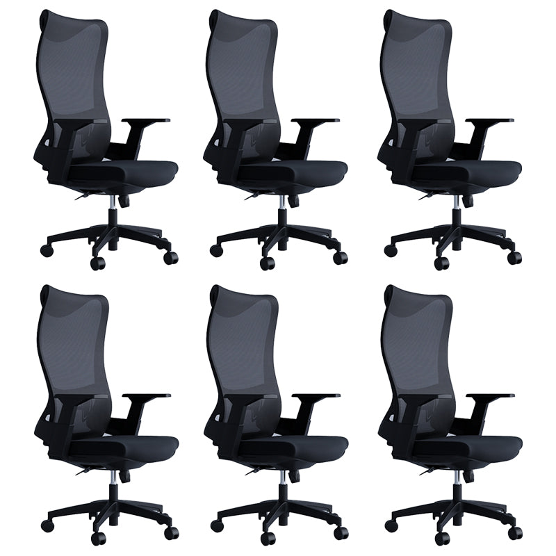 High Back Office Chair Rotatable Black Mesh Desk Chair with Adjustable Arm 6 Piece Set Casters Included Clearhalo 'furn' 'furn_office_chair' 'Furniture' 'Office Chairs' 'Office Furniture' 'office_chair' 5636956