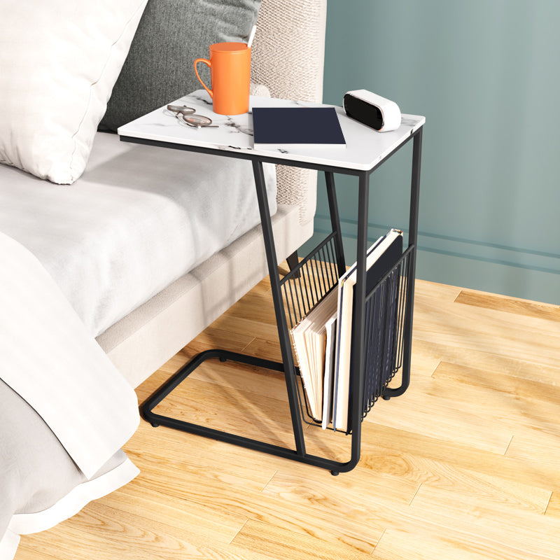Modern 24 Inch H Nightstand Stone Top Metal Open Storage Night Table Clearhalo 'Bedroom Furniture' 'furn' 'furn_night_stand' 'Furniture' 'night_stand' 'Nightstands' 5636997