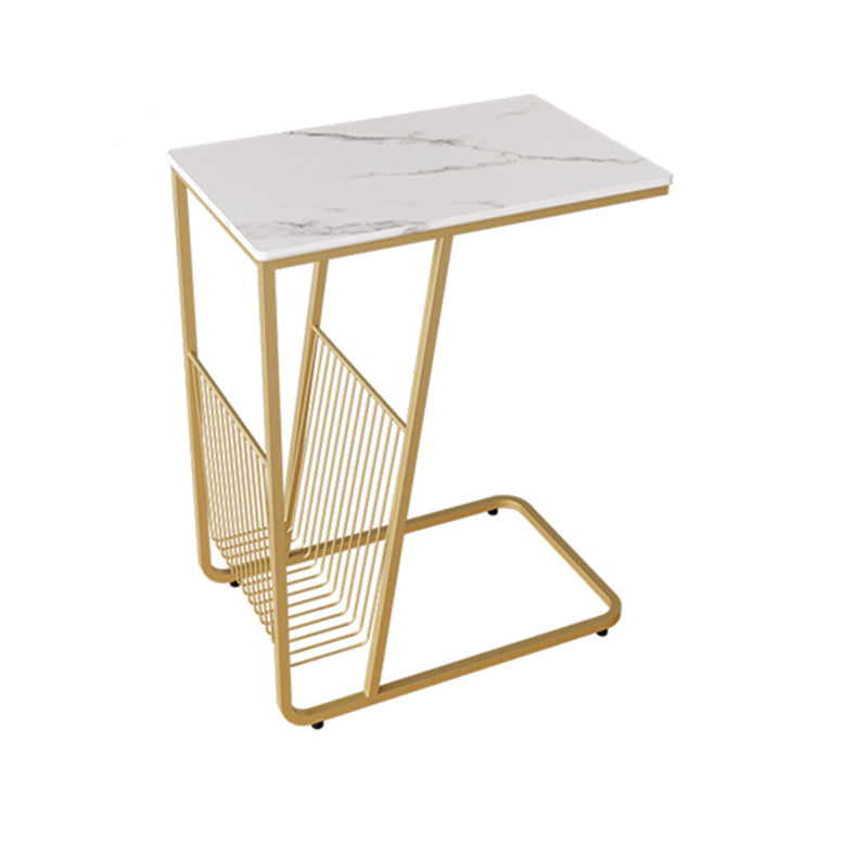 Modern 24 Inch H Nightstand Stone Top Metal Open Storage Night Table Gold Clearhalo 'Bedroom Furniture' 'furn' 'furn_night_stand' 'Furniture' 'night_stand' 'Nightstands' 5636998