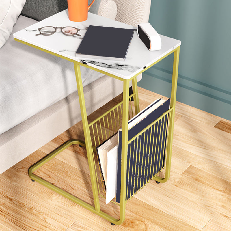 Modern 24 Inch H Nightstand Stone Top Metal Open Storage Night Table Clearhalo 'Bedroom Furniture' 'furn' 'furn_night_stand' 'Furniture' 'night_stand' 'Nightstands' 5637000