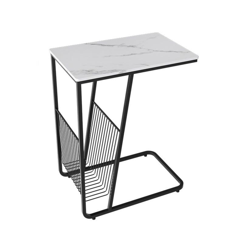 Modern 24 Inch H Nightstand Stone Top Metal Open Storage Night Table Black Clearhalo 'Bedroom Furniture' 'furn' 'furn_night_stand' 'Furniture' 'night_stand' 'Nightstands' 5637002