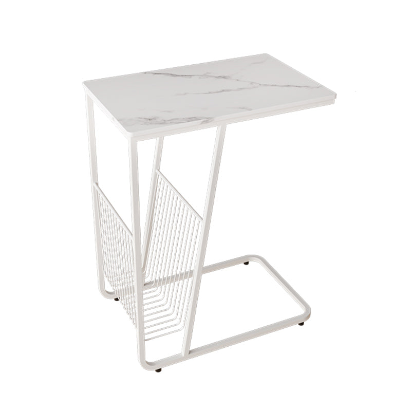 Modern 24 Inch H Nightstand Stone Top Metal Open Storage Night Table White Clearhalo 'Bedroom Furniture' 'furn' 'furn_night_stand' 'Furniture' 'night_stand' 'Nightstands' 5637003