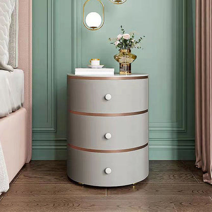 Modern 22 Inch H Nightstand 3-Drawer Stone Top Solid Wood Faux Leather Night Table