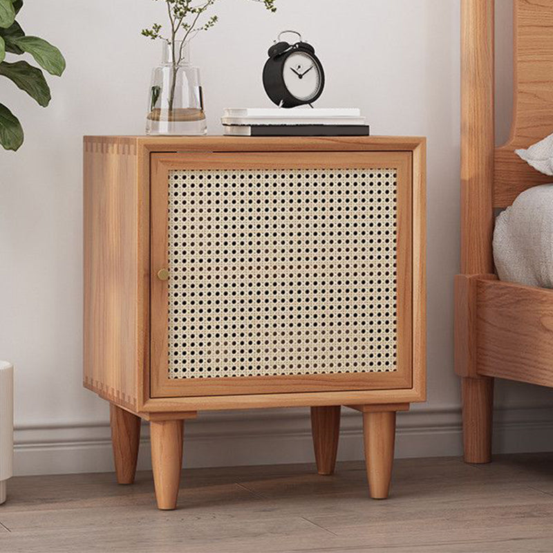 Modern Wicker/Rattan Cabinet Brown 1-Shelf Solid Wood 22 Inch H Nightstand with Door Cherry Wood Clearhalo 'Bedroom Furniture' 'furn' 'furn_night_stand' 'Furniture' 'night_stand' 'Nightstands' 5637168
