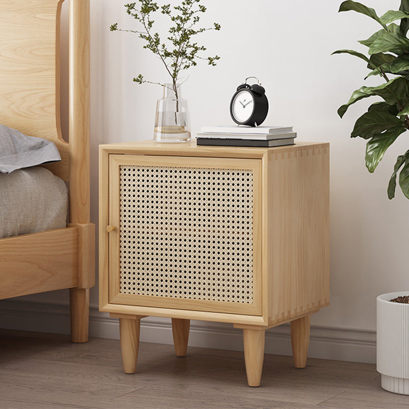 Modern Wicker/Rattan Cabinet Brown 1-Shelf Solid Wood 22 Inch H Nightstand with Door Natural Clearhalo 'Bedroom Furniture' 'furn' 'furn_night_stand' 'Furniture' 'night_stand' 'Nightstands' 5637169