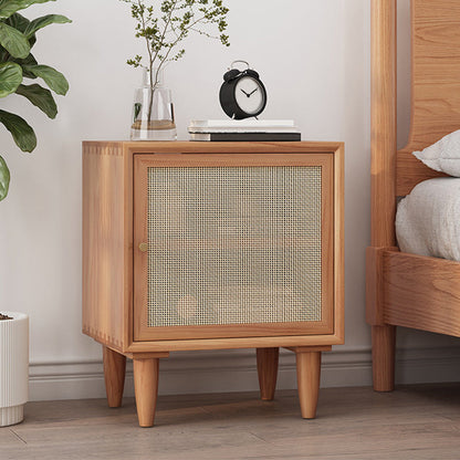 Modern Wicker/Rattan Cabinet Brown 1-Shelf Solid Wood 22 Inch H Nightstand with Door Light Apricot Clearhalo 'Bedroom Furniture' 'furn' 'furn_night_stand' 'Furniture' 'night_stand' 'Nightstands' 5637170