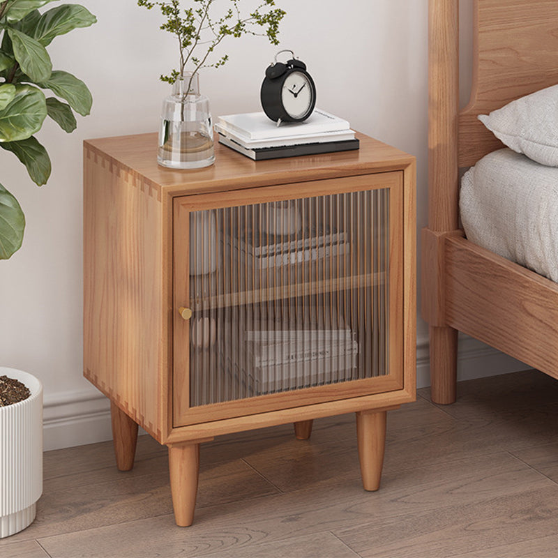 Modern Wicker/Rattan Cabinet Brown 1-Shelf Solid Wood 22 Inch H Nightstand with Door Apricot Clearhalo 'Bedroom Furniture' 'furn' 'furn_night_stand' 'Furniture' 'night_stand' 'Nightstands' 5637177